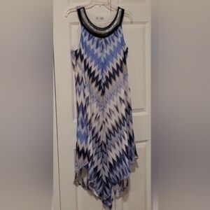 Sandra Darren multicolor high/low dress with detailing, lined, size large(no tag